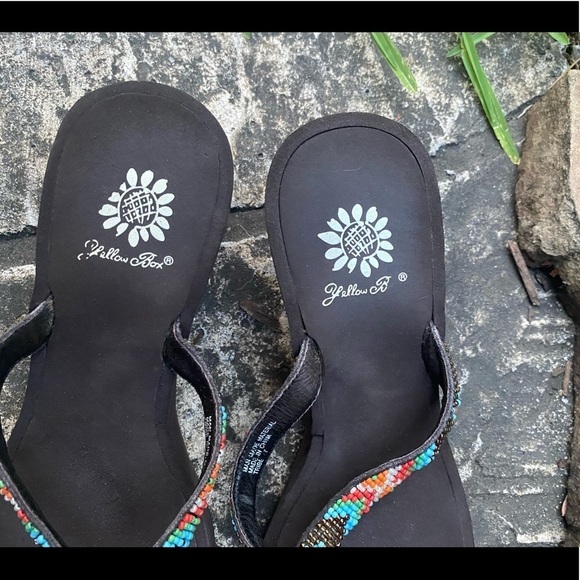 Yellow Box Tribe Turquoise Brown Orange Beaded 2” Wedge Sandal’s Size 7 … - Picture 4 of 8